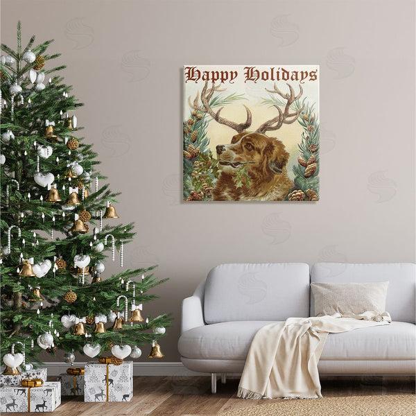 Stupell Industries Alicia Longley | Dog Wearing Antlers Seasonal Holiday Botanicals Wall Art