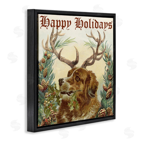 Stupell Industries Alicia Longley | Dog Wearing Antlers Seasonal Holiday Botanicals Wall Art
