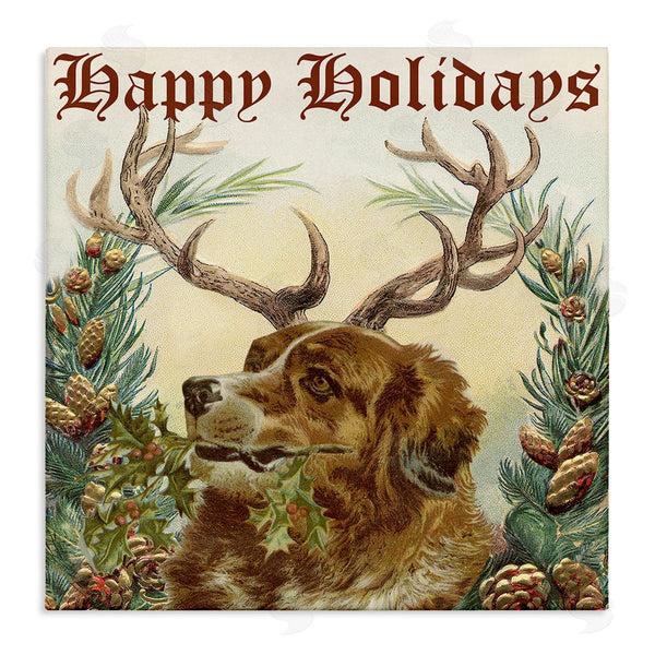 stupell industries Alicia Longley | Dog Wearing Antlers Seasonal Holiday Botanicals Wall Art
