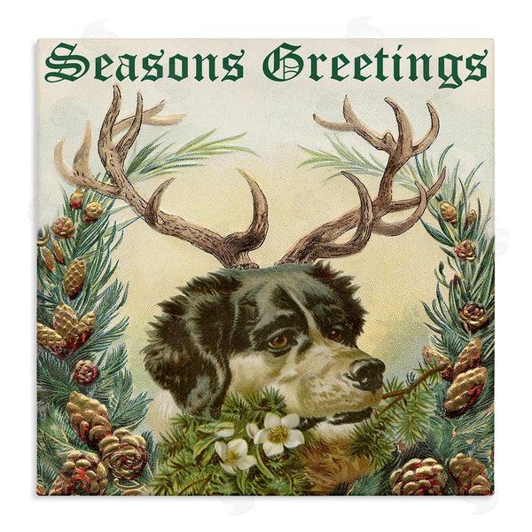 stupell industries Alicia Longley | Seasons Greetings Dog Wearing Antlers Botanical Border Wall Art
