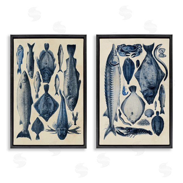 Stupell Industries Alicia Longley | Various Vintage Blue Fish Chart