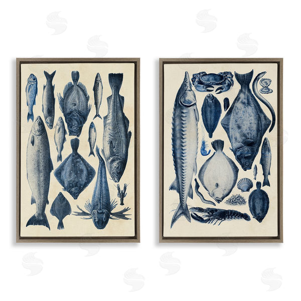 Stupell Industries Alicia Longley | Various Vintage Blue Fish Chart