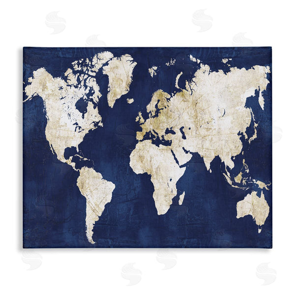 stupell industries Alicia Vidal | Distressed Gold Navy World Map