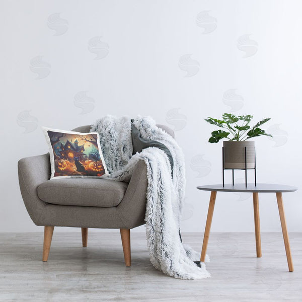 Stupell Industries Alina Georgescu | Haunted House & Black Cat Printed Throw Pillow