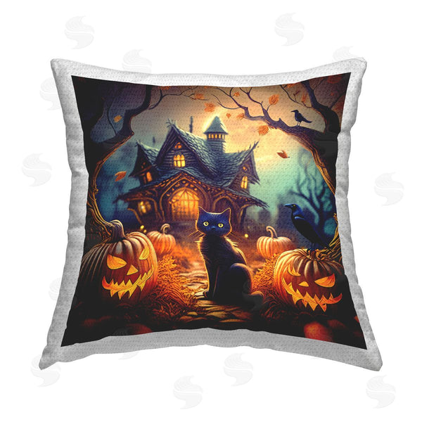 Stupell Industries Alina Georgescu | Haunted House & Black Cat Printed Throw Pillow