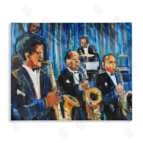 stupell industries Allayn Stevens | Contemporary Saxophone Jazz Ensemble Expressive Musicians Wall Art
