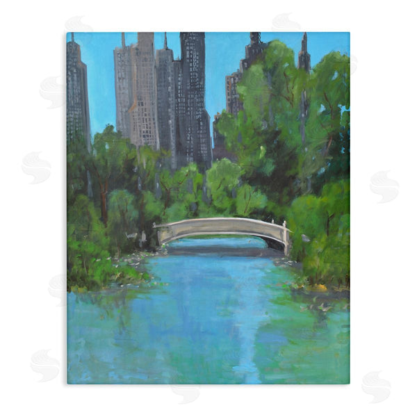 stupell industries Allayn Stevens | Urban City Park Town Bridge Over Lake Wall Art