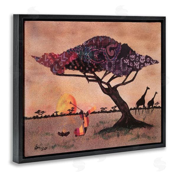 Stupell Industries Alonzo Saunders | African Sunrise Safari Landscape Man Playing Trumpet