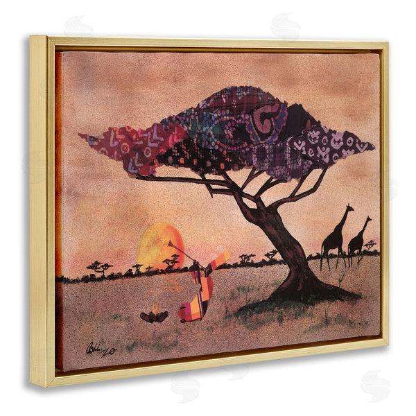 Stupell Industries Alonzo Saunders | African Sunrise Safari Landscape Man Playing Trumpet