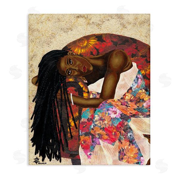 stupell industries Alonzo Saunders | Female with Tropical Print Dress Glam Fashion
