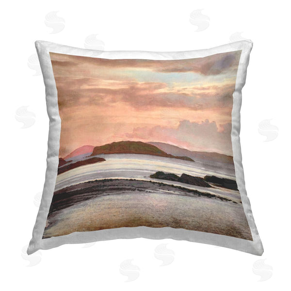 stupell industries Alonzo Saunders | Rocky Shore at Sunset Printed Throw Pillow