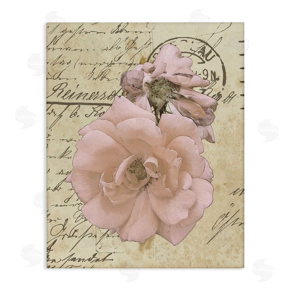 stupell industries Alonzo Saunders | Soft Pink Florals on Vintage Postal Letter