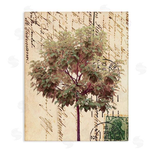 stupell industries Alonzo Saunders | Vintage Postal Script Note Red Root Tree