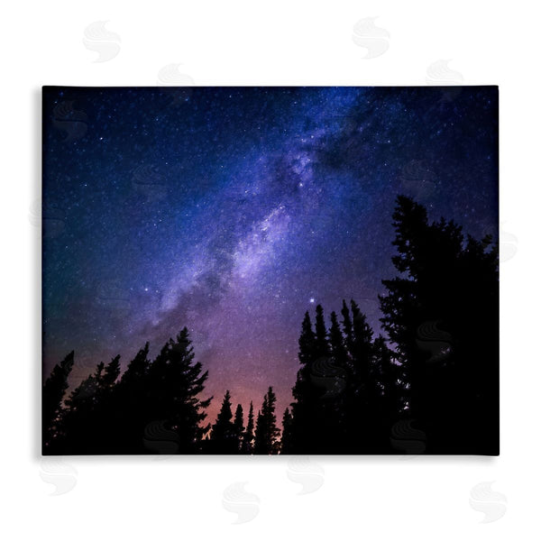 stupell industries Alpenglow Workshop | Deep Blue & Purple Galaxy Sky Stars Woodlands Border Wall Art