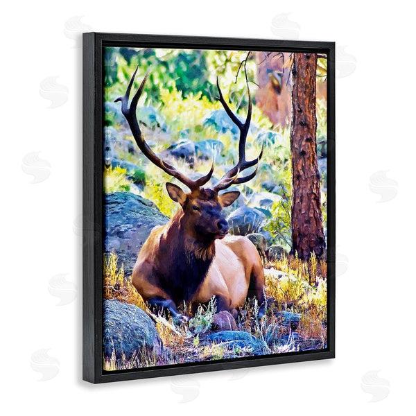 Stupell Industries Alpenglow Workshop | Stag Deer Resting Amid Forest Trees Natural Wildlife Wall Art