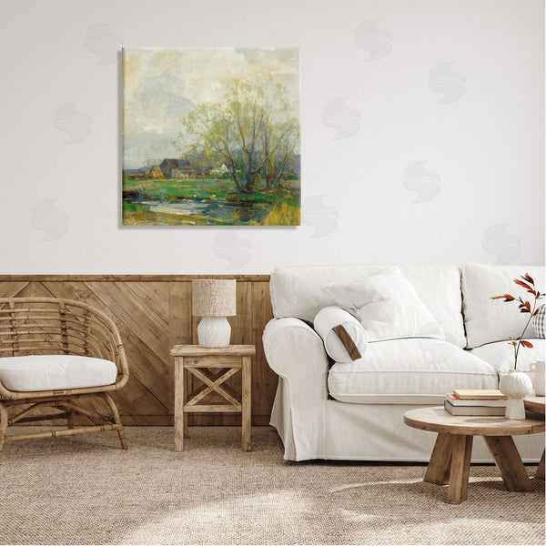 Stupell Industries Alpenglow Workshop | Tranquil Countryside Marsh Distant Farm Land Trees Wall Art
