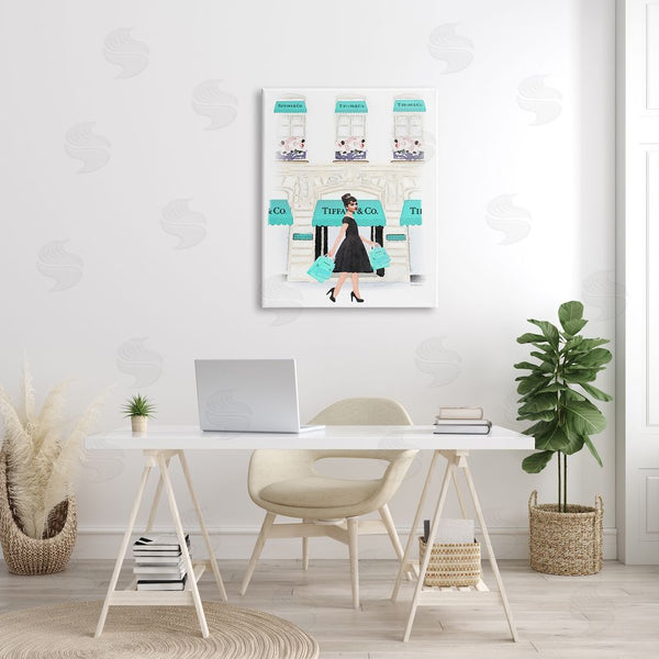 Stupell Industries Amanda Greenwood | Audrey With Blue Shopping Bags Urban City Architecture Wall Art