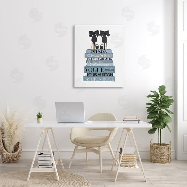 Stupell Industries Amanda Greenwood | Black Bow Shoes Tall Fashion Glam Bookstack Wall Art