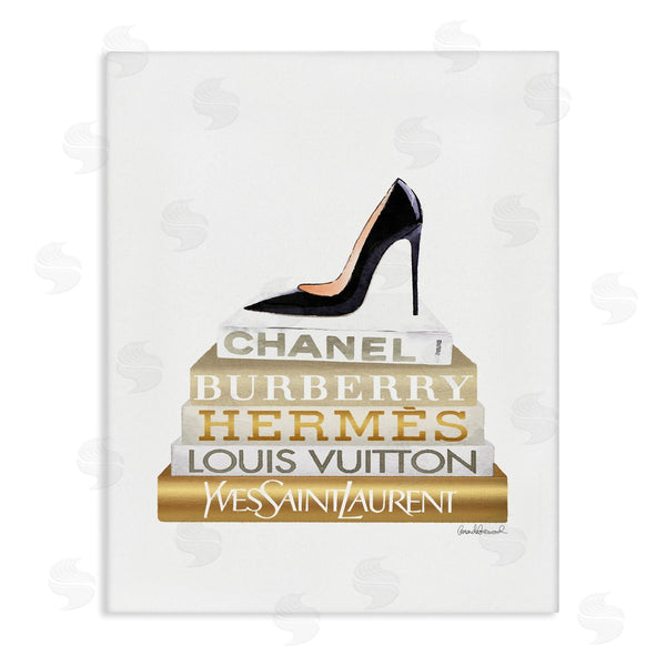 stupell industries Amanda Greenwood | Black Heels Gold White Bookstack Wall Art