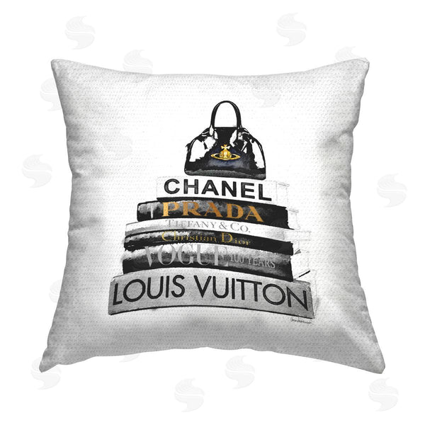 Stupell Industries Amanda Greenwood | Black & White Fashion Books Stacked Printed Throw Pillow