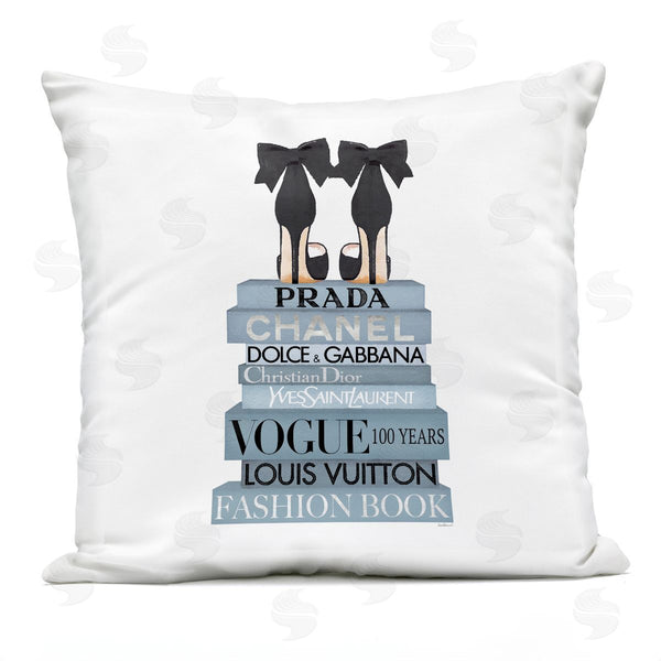 Stupell Industries Amanda Greenwood | Blue Fashion Bookstack Glam Black Heels Printed Throw Pillow