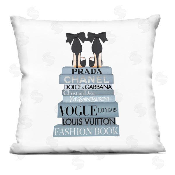 stupell industries Amanda Greenwood | Blue Fashion Bookstack Glam Black Heels Printed Throw Pillow