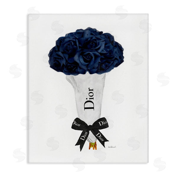 stupell industries Amanda Greenwood | Blue Rose Floral Bouquet Fashion Glam Bow Wall Art
