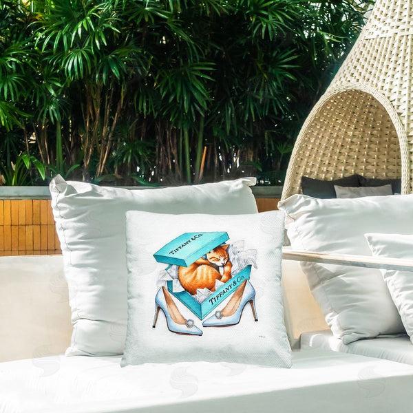 Stupell Industries Amanda Greenwood | Blue Shoebox With Cat Printed Throw Pillow