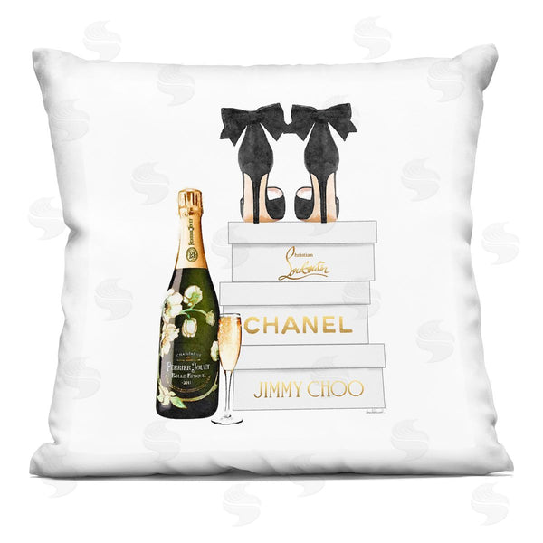 stupell industries Amanda Greenwood | Bubbly Champagne Black Glam Bow Shoes Printed Throw Pillow