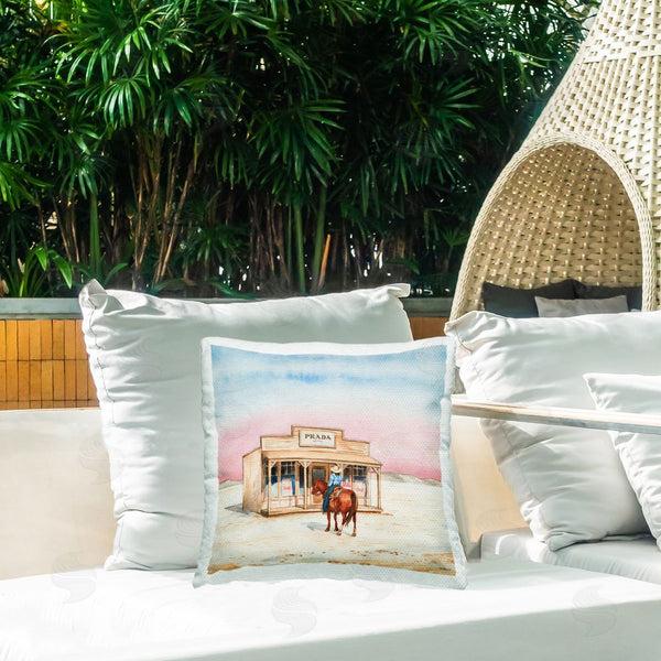 Stupell Industries Amanda Greenwood | Cowgirl At Desert Shop Printed Throw Pillow