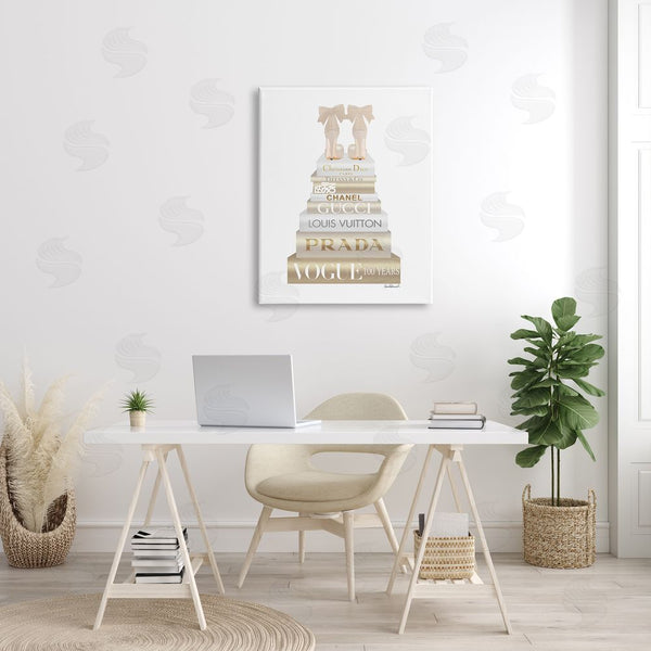 Stupell Industries Amanda Greenwood | Cream Bow Heels High Fashion Glam Bookstack Wall Art