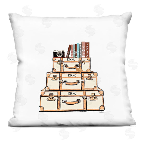 stupell industries Amanda Greenwood | Cream Luggage Stack Printed Throw Pillow