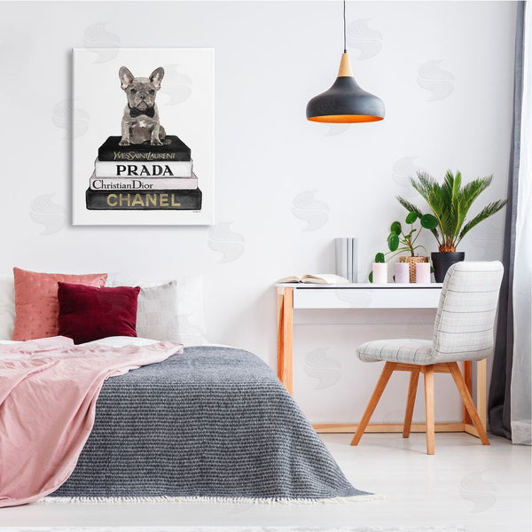Stupell Industries Amanda Greenwood | French Bulldog Pet Fashion Apparel Bookstack Wall Art