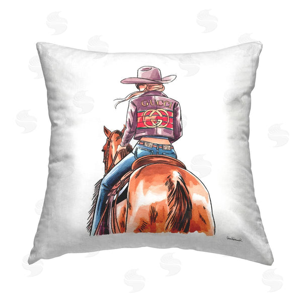 stupell industries Amanda Greenwood | Glam Cowgirl on Horse Printed Throw Pillow