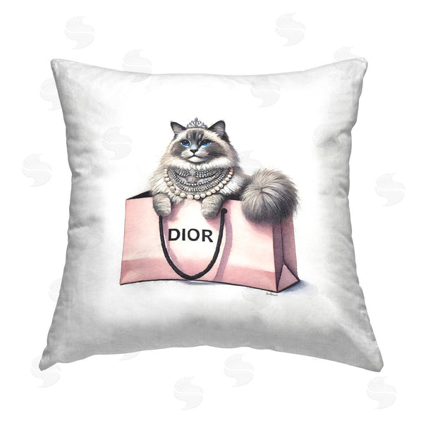 stupell industries Amanda Greenwood | Lovely Cat in Shopping Bag Printed Throw Pillow