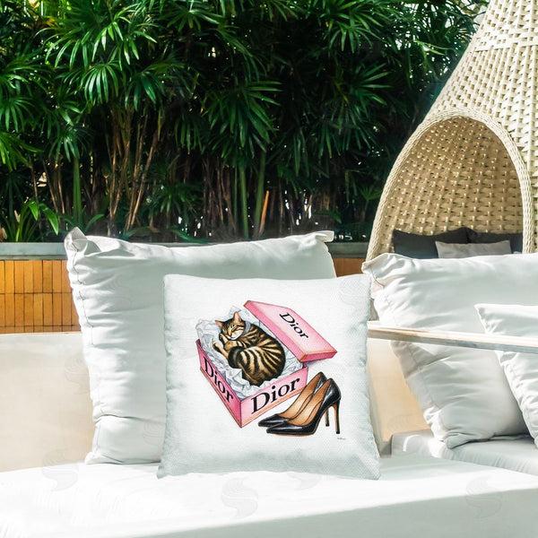 Stupell Industries Amanda Greenwood | Pink Shoebox With Kitten Printed Throw Pillow