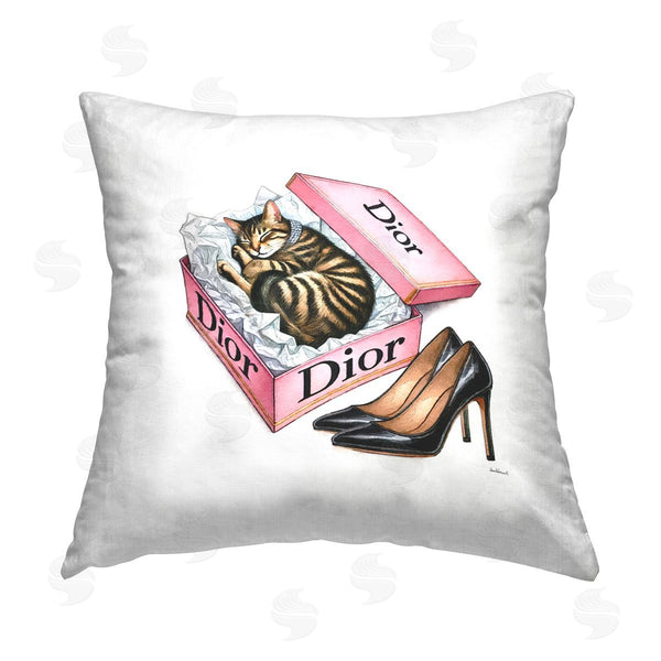 stupell industries Amanda Greenwood | Pink Shoebox with Kitten Printed Throw Pillow