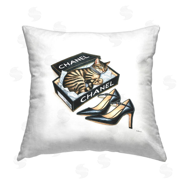 stupell industries Amanda Greenwood | Sleeping Cat in Shoe Box Printed Throw Pillow