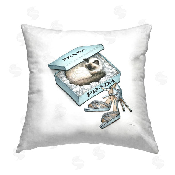stupell industries Amanda Greenwood | Sleepy Kitten in Shoebox Printed Throw Pillow