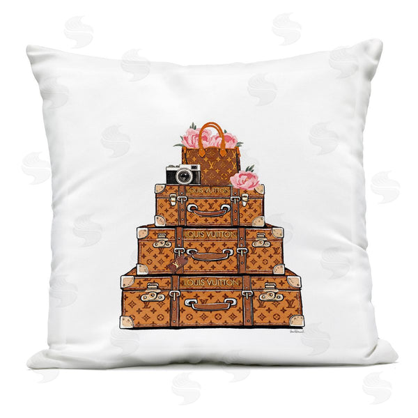 Stupell Industries Amanda Greenwood | Stacked Luggage With Floral Handbag Printed Throw Pillow