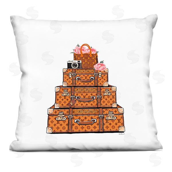 stupell industries Amanda Greenwood | Stacked Luggage with Floral Handbag Printed Throw Pillow