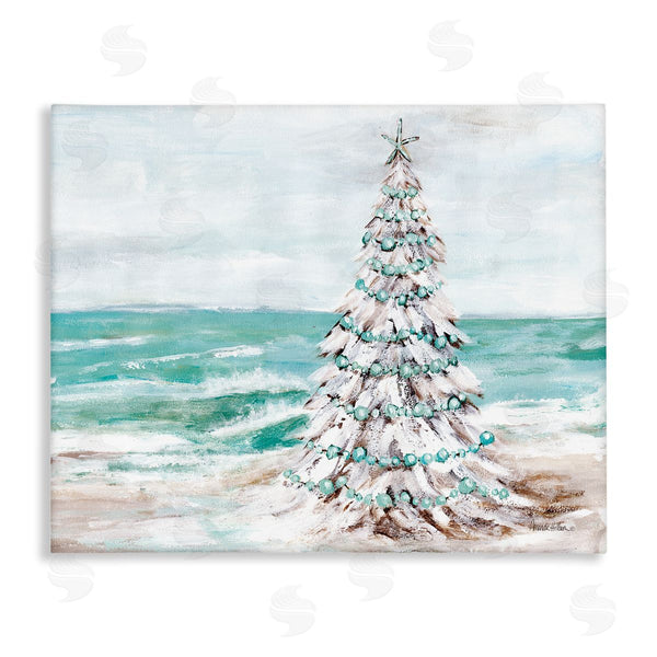 stupell industries Amanda Hilburn | Snowy Christmas Tree on Beach