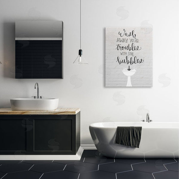 Stupell Industries Amanda Murray | Wash Troubles With Bubbles Inspirational Bathroom Sink Wall Art