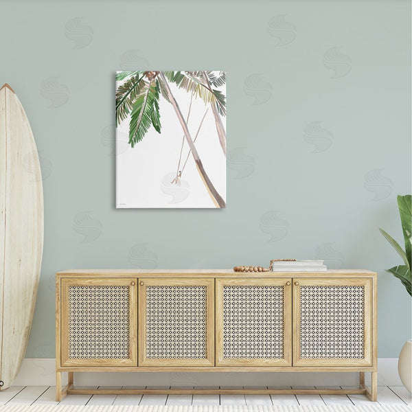 Stupell Industries Amelia Noyes | Girl Swinging Tropical Palm Trees Casual Design Wall Art
