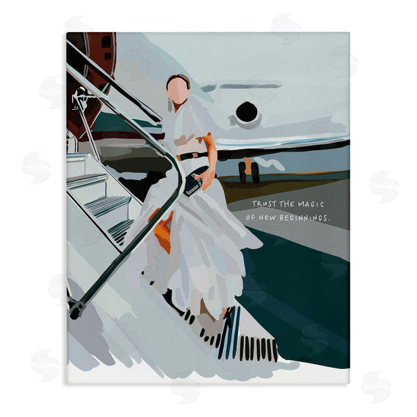 stupell industries Amelia Noyes | Magic of New Beginnings Uplifting Woman Boarding Airplane Wall Art