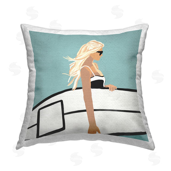 Stupell Industries Amelia Noyes | Summer Surfer Girl Beach Sky Printed Throw Pillow