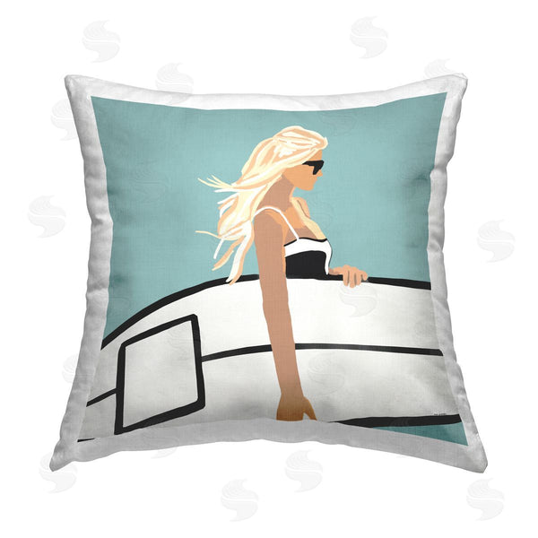 stupell industries Amelia Noyes | Summer Surfer Girl Beach Sky Printed Throw Pillow