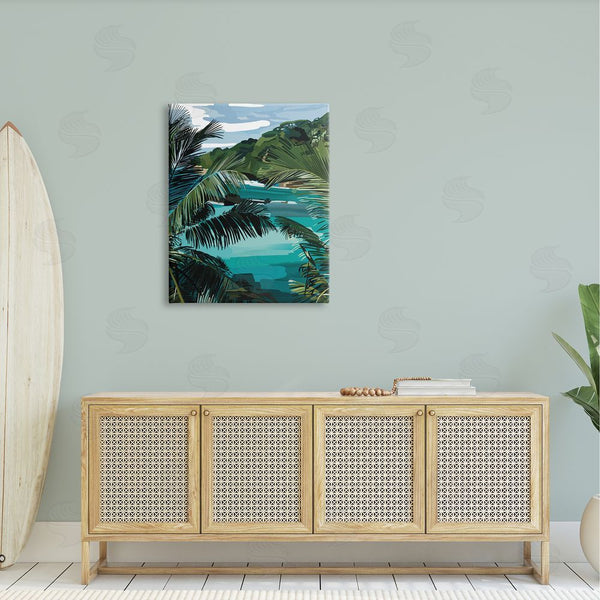 Stupell Industries Amelia Noyes | Tropical Ocean Inlet Lush Palm Tree Hills Wall Art