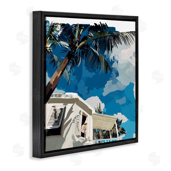 Stupell Industries Amelia Noyes | Tropical Summer Cottage Girl Clear Blue Sky Wall Art