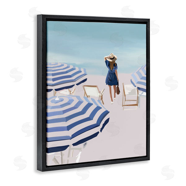 Stupell Industries Amelia Noyes | Woman Enjoying Beach Shore Umbrellas Coastal Scene Wall Art
